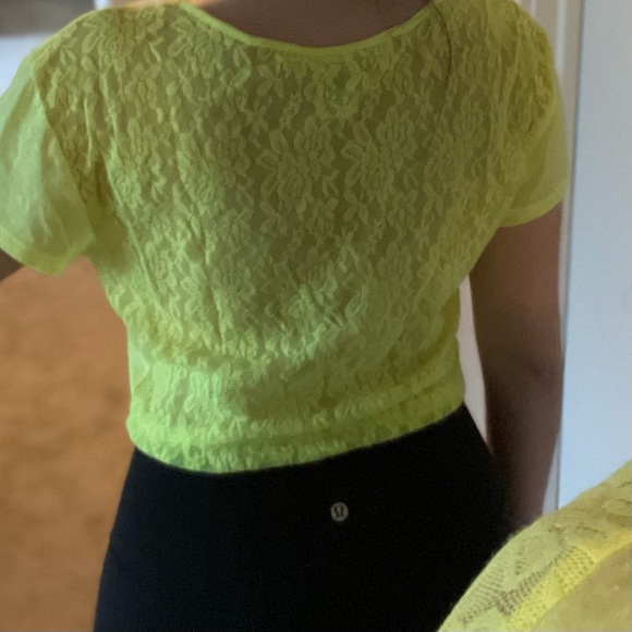 PINK // neon yellow lace-back crop top 💛 - Picture 3 of 5